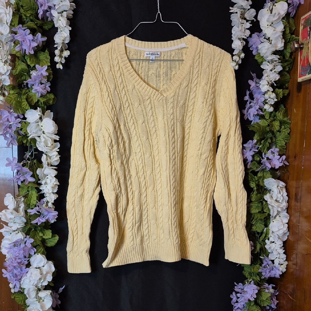 croft & barrow Pale Yellow Cable-Knit V-Neck Sweater